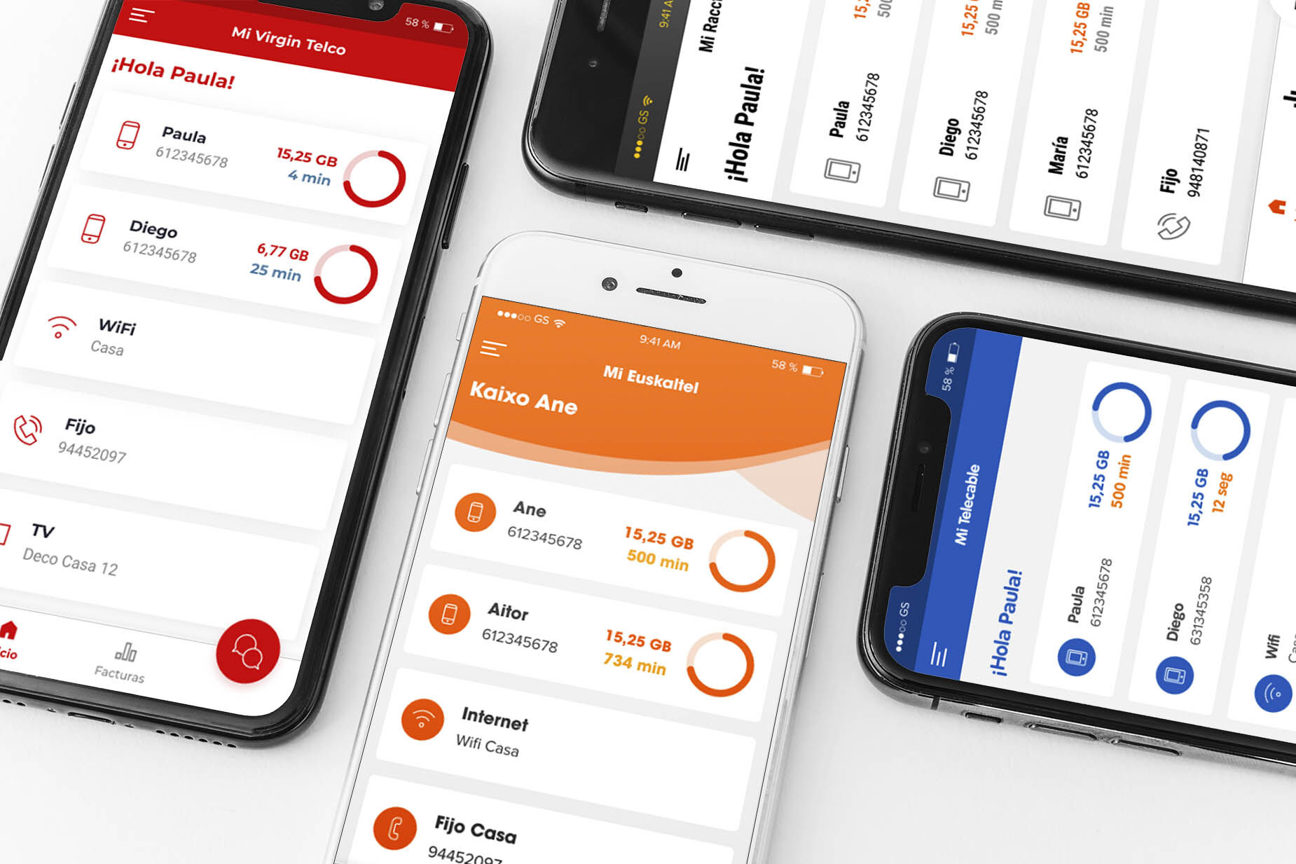 Móviles con las apps de las marcas del Grupo Euskaltel